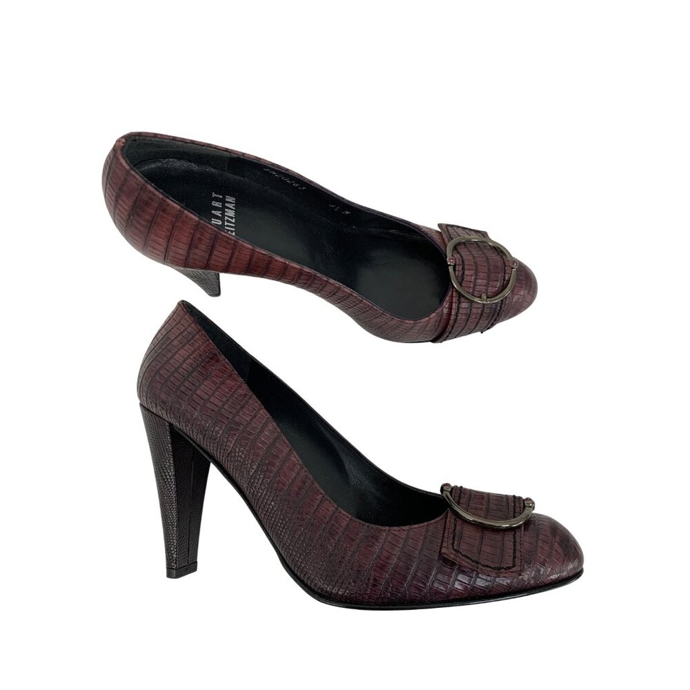 Rare VTG Stuart Weitzman Lizard Embossed Leather Mid Heels 6.5M Pump Shoes 8765